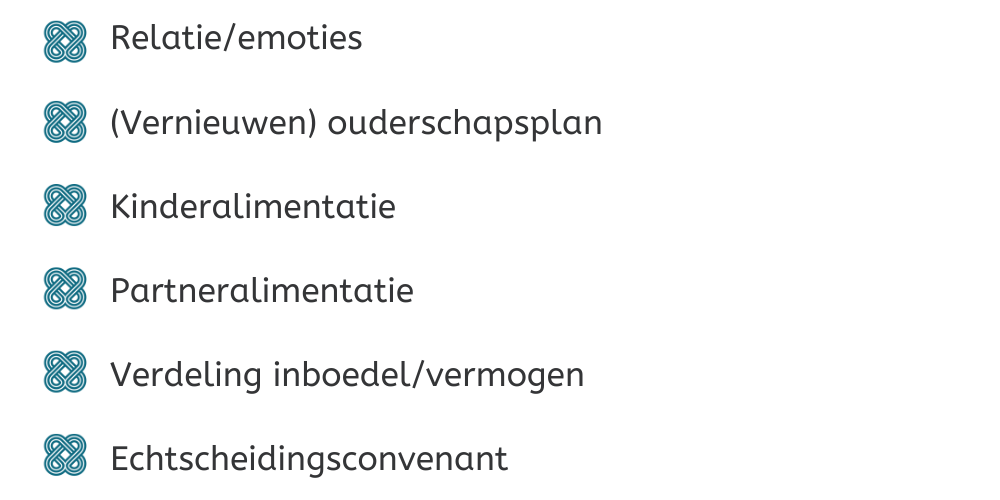 Opsomming onderwerpen tijdens scheidingsmediation